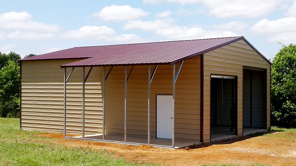 Vertical Roof Triple Wide Garage with Lean To