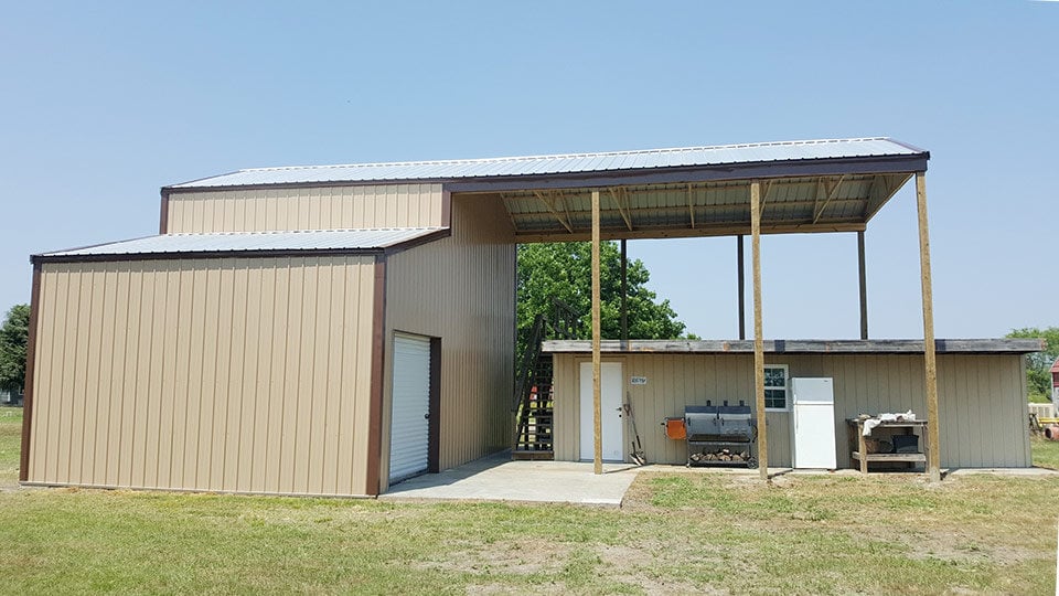 Open Span Pole Barn with Enclosed Lean To & Cover