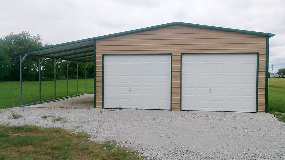 Boxed Eave Roof Garage with Lean To Cover